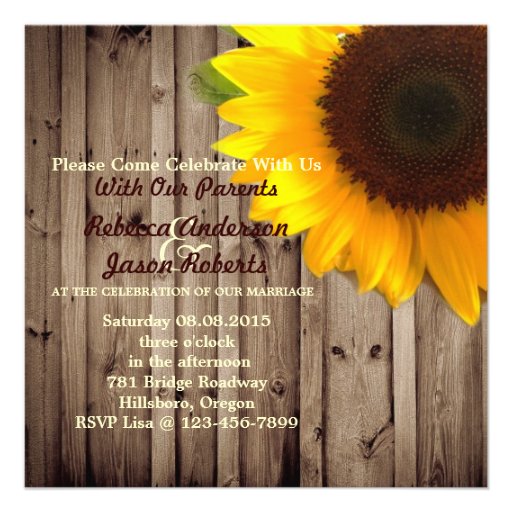 barnwood sunflower wedding country wedding personalized invites