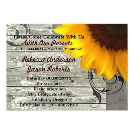 barnwood sunflower wedding country wedding custom invites