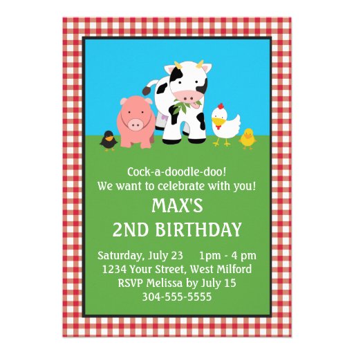 Barnyard Animal Friends Birthday Invitation (front side)