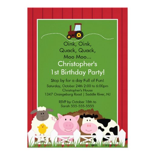 Barnyard Animal Fun Birthday Party Announcement