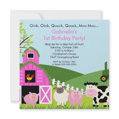 Barnyard Animal Fun Birthday Party Pink Girls Invitations by celebrateitinvites