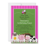 Barnyard Animal Fun Birthday Party Pink Girls Personalized Announcement