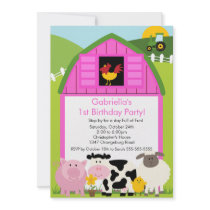 Barnyard Animal Fun Birthday Party Pink Girls Personalized Invitations