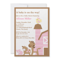 Barnyard Animals Baby Girl Shower Invitation
