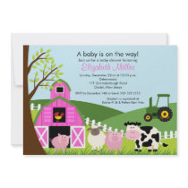Barnyard Animals Baby Shower Invitation Pink Girl