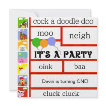 Barnyard Animals Birthday Invitations