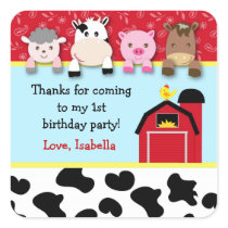 Barnyard animals Birthday Party favor labels Square Stickers