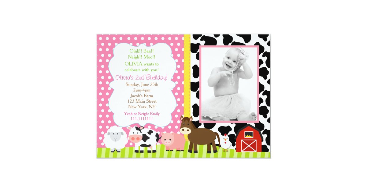 Barnyard Birthday Invitations Girl | Zazzle