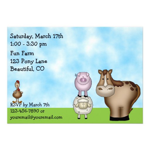 Barnyard Farm Animal 1st Birthday Invitations