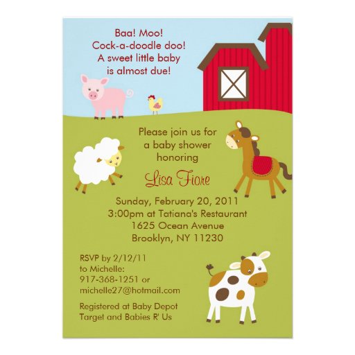 Barnyard Farm Animal Baby Shower Invitations
