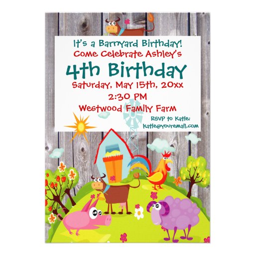 Barnyard Farm Animals Barnwood Birthday Invitation