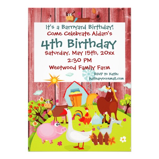 Barnyard Farm Animals Barnwood Birthday Invitation