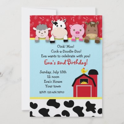 Barnyard farm animals Birthday Party invitations