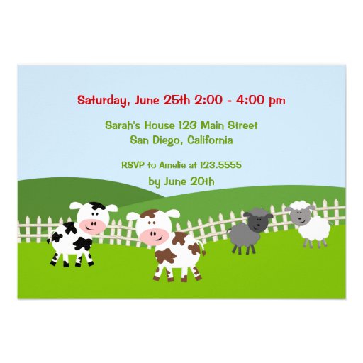 Barnyard Farm Animals Birthday Party Invitations Personalized Invitation