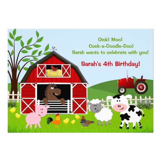 Barnyard Farm Animals Birthday Party Invitations Personalized Invitation