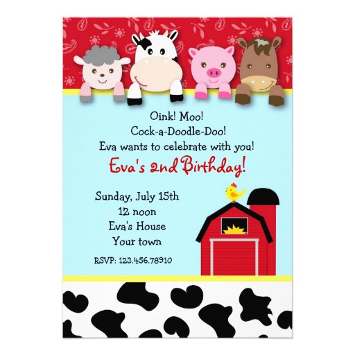 Barnyard farm animals Birthday Party invitations