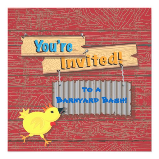Barnyard Farm Animals Photo Insert Birthday Party Custom Invitations