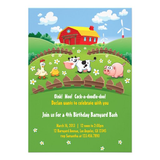 Barnyard Farm Kids Birthday Invitations (front side)
