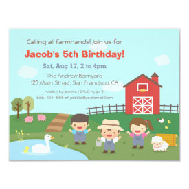 Barnyard Farmhands Kids Birthday Party Invitations