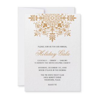 Baroque Amber Ornamental Holiday Gala Custom Invitation