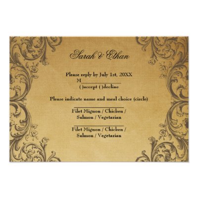Baroque Antique Gold Wedding RSVP Cards Personalized Invites