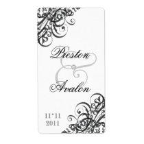 Baroque B&W Scroll Wedding Wine Label