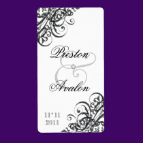 Baroque B&W Scroll Wedding Wine Label labels