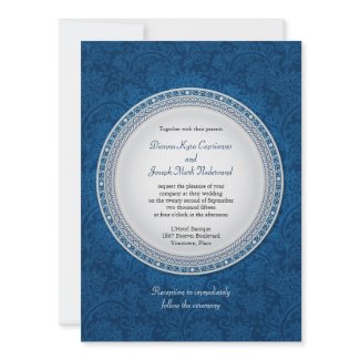 Baroque Cobalt Plaque Wedding Invitation invitation