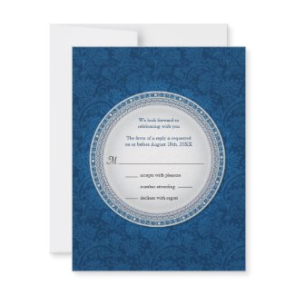 Baroque Cobalt Plaque Wedding Reply Invitation invitation