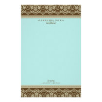 Baroque Damask Designer Stationery :: aqua