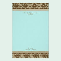 Baroque Damask Designer Stationery :: aqua stationery