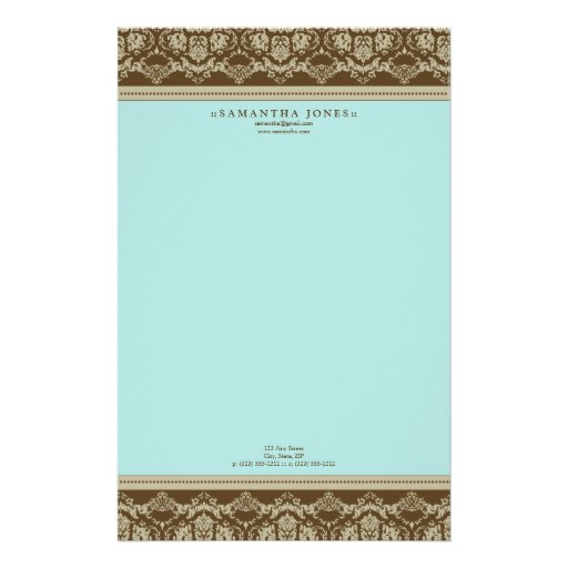 Baroque Damask Designer Stationery :: aqua