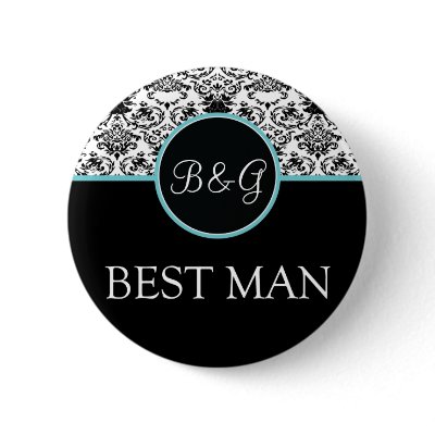 Baroque Elegance Best Man Button-Aqua by twoheartsshoppe