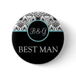 Baroque Elegance Best Man Button-Aqua