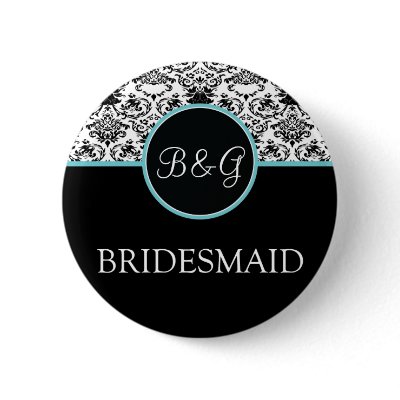 Baroque Elegance Bridesmaid Button-Aqua by twoheartsshoppe