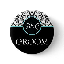 Baroque Elegance Groom Button-Aqua