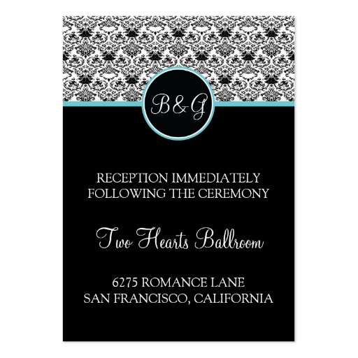 Baroque Elegance Reception Card Aqua Accent Business Card Template (front side)