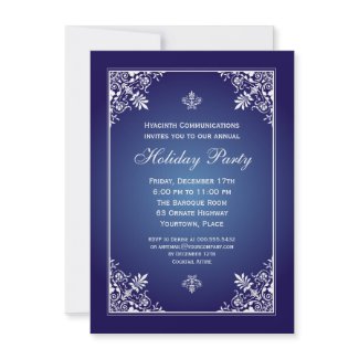 Baroque Elegance Sapphire Corporate Holiday Party Invitations