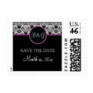 postcard - Simply elegant! This beautiful SAVE THE DATE postage features a black & white baroque floral pattern with hot pink stripe. Customize with Bride & Groom's initials and Wedding Date!

 A SPECIAL NOTE ABOUT POSTAGE SIZES: This design has been created based on the size of postage that it is displayed on. The postage will not resize correctly when changing the stamp size in the selection area to the right. Changing the size will result in white bars on the side of the design. 
This design is also available on the medium and large size stamps. Please make your alternative postage size selection below:

Baroque  Elegance Save The Date Medium Postage

Baroque Elegange Save The Date Large Postage