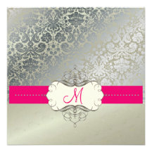 Baroque faux foil lace/hot pink Invitations