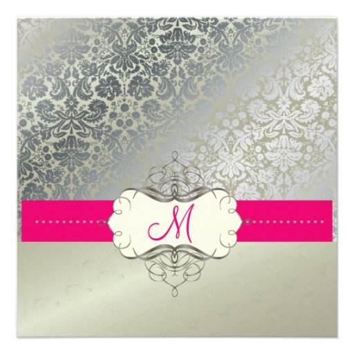 Baroque faux foil lace/hot pink Invitations