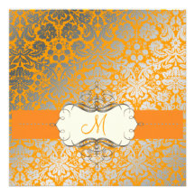 Baroque faux foil lace/orange Invitations