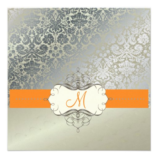 Baroque faux foil lace/orange Invitations/DIYcolor