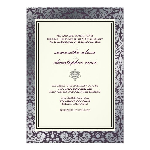 Baroque faux foil lace/plum Invitations