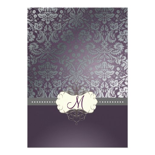 Baroque faux foil lace/plum Invitations