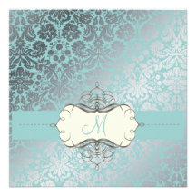 Baroque faux foil lace/slate blue Invitations