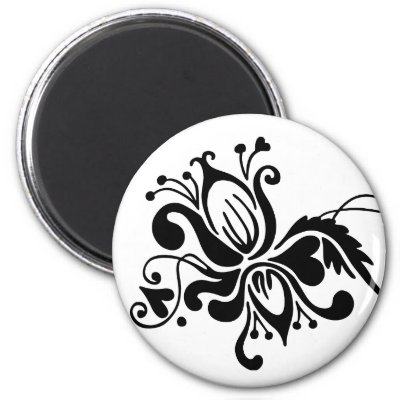 Baroque Flower Black and White Fridge Magnet by ShouShou
