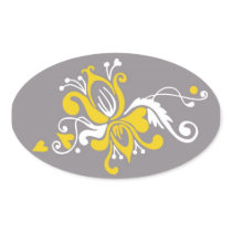 Baroque Flower - Mustard & Grey Oval Sticker