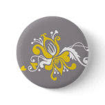 Baroque Flower on Grey Pinback Buttons