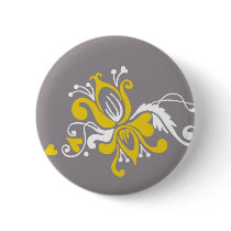 Baroque Flower on Grey Pinback Buttons